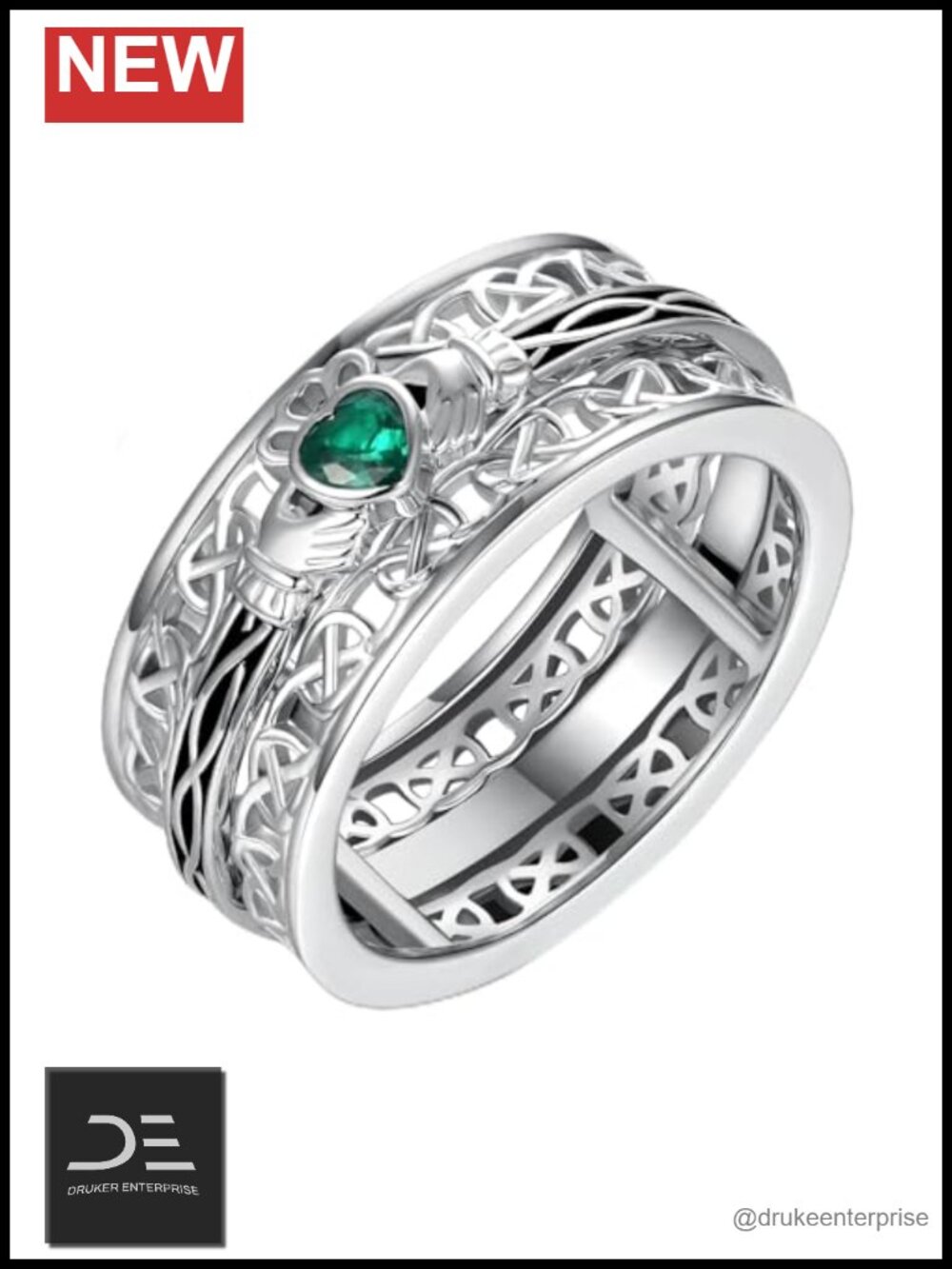 925 Sterling Silver Claddagh Spinning Fidget Ring Irish Jewelry